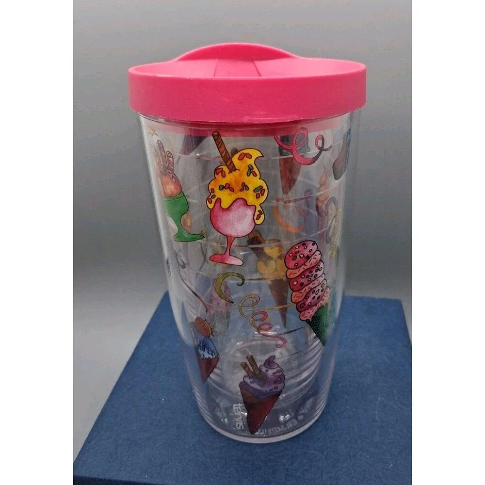TERVIS Cup Tumbler Ice Cream Cone 16 oz Double Wall Insultated Hot Cold Pink Lid